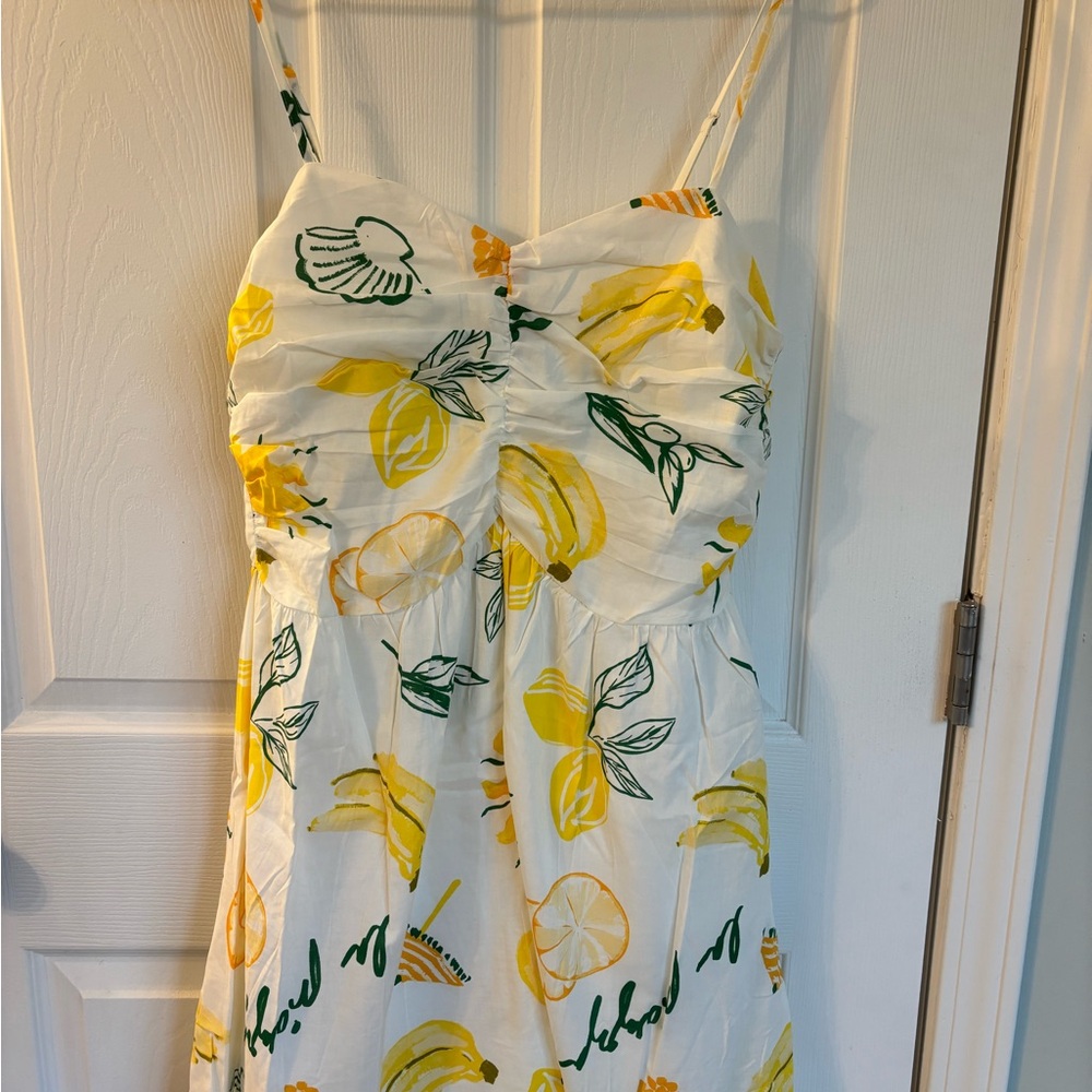 Divided Yellow and Green Lemon Print Midi Dress